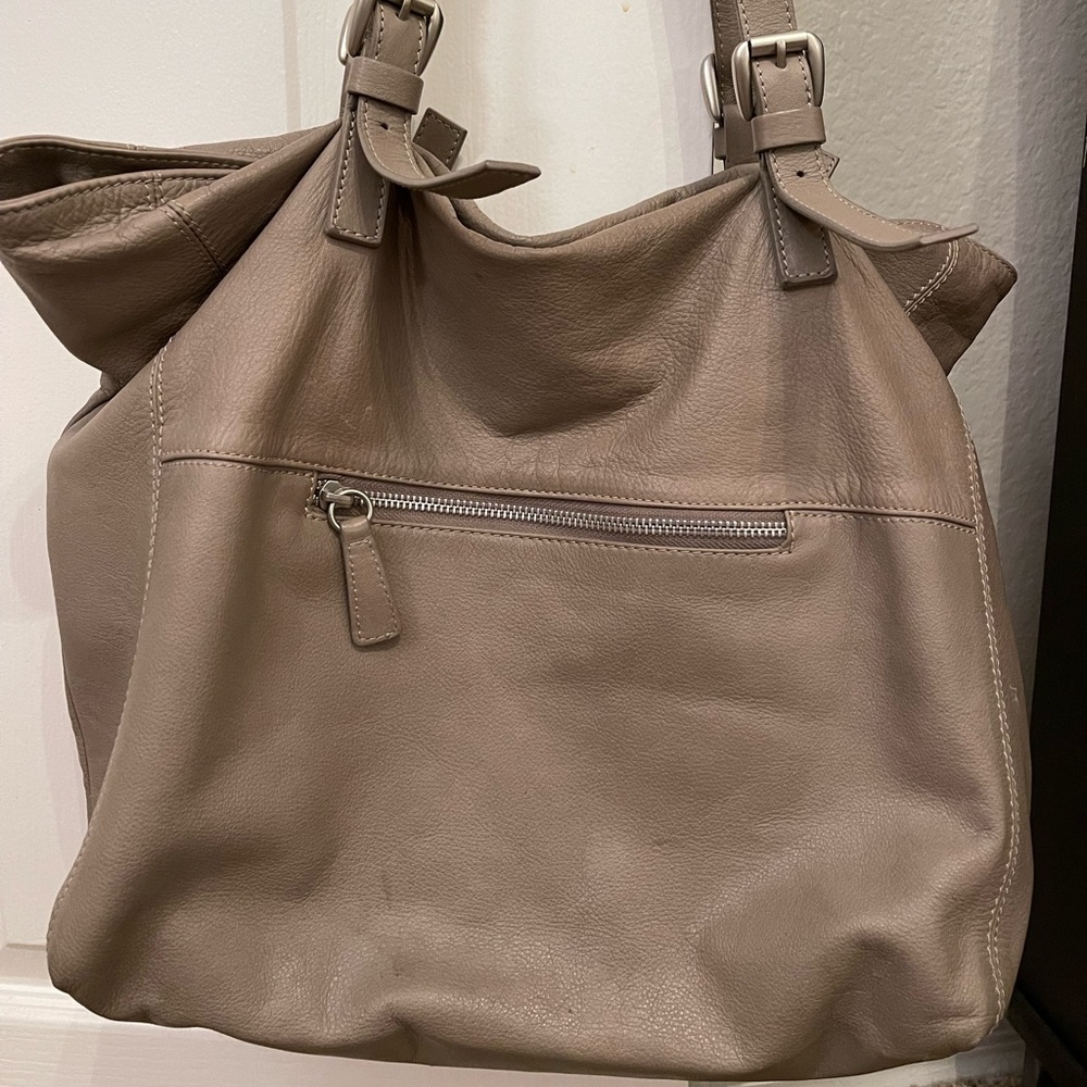 Garnet Hill Leather Purse Gray Taupe